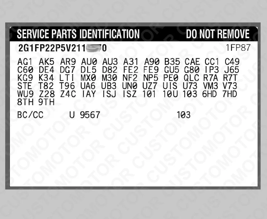 GM RPO Identification Codes